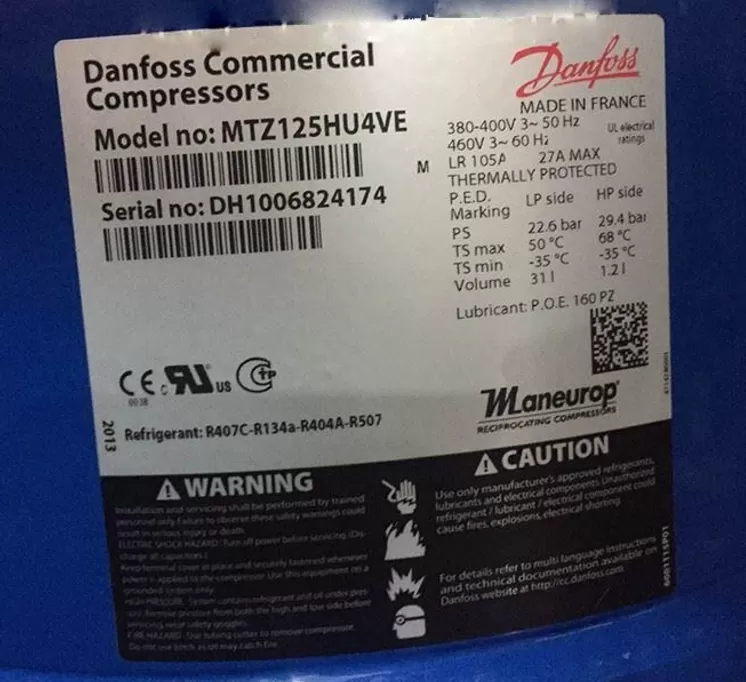 Piston Refrigeration Compressor MT125HU4VE